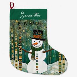Meia De Natal Grande Personalizado Buon Natale Italiano Green Snowman