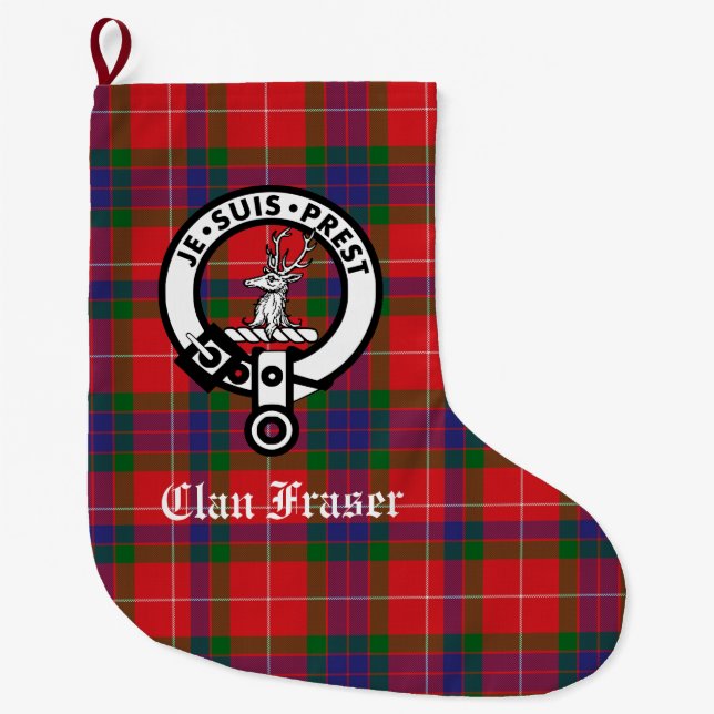 Meia De Natal Grande Personalizável para o Clan Fraser Crest e o Tartan (Frente)