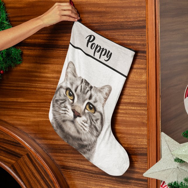 Meia De Natal Grande Personalized Cat Photo & Name Christmas Stocking  (Criador carregado)