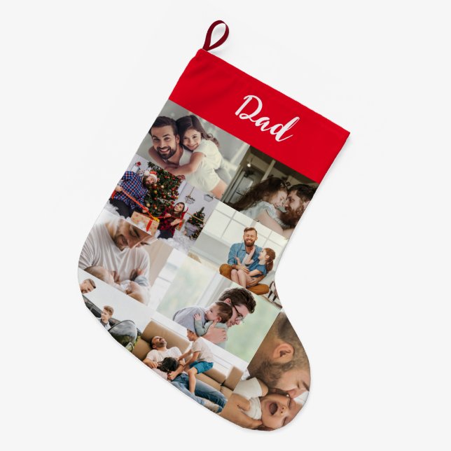 Meia De Natal Grande Personalized Dad Photo Collage Christmas Stocking  (Frente (Pendurada))