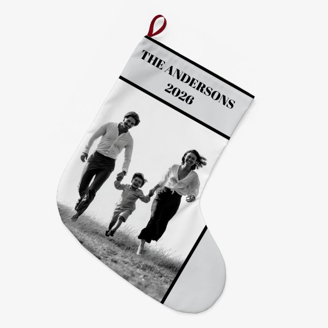 Meia De Natal Grande Personalized Family Photo Christmas Stocking (Frente (Pendurada))