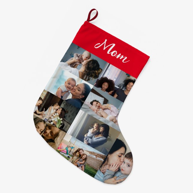 Meia De Natal Grande Personalized Mom Photo Collage Christmas Stocking  (Frente (Pendurada))