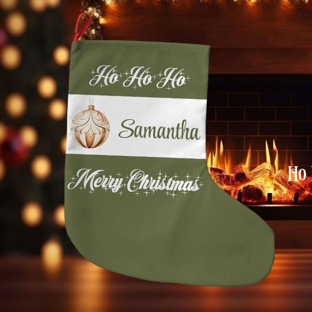 Meia De Natal Grande Personalized Nordic Script Christmas Stocking (Earthy colors Christmas stocking,
simple classic warmish watercolor,
rustic  earthy tones Merry Chri)