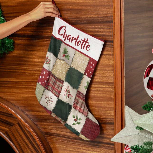 Meia De Natal Grande Personalized Patchwork Christmas Stocking  (Criador carregado)