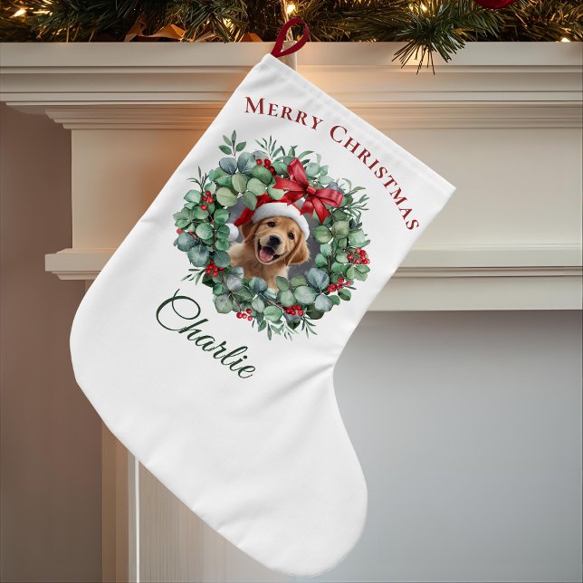 Meia De Natal Grande Personalized Pet Christmas with Wreath & Name (Criador carregado)