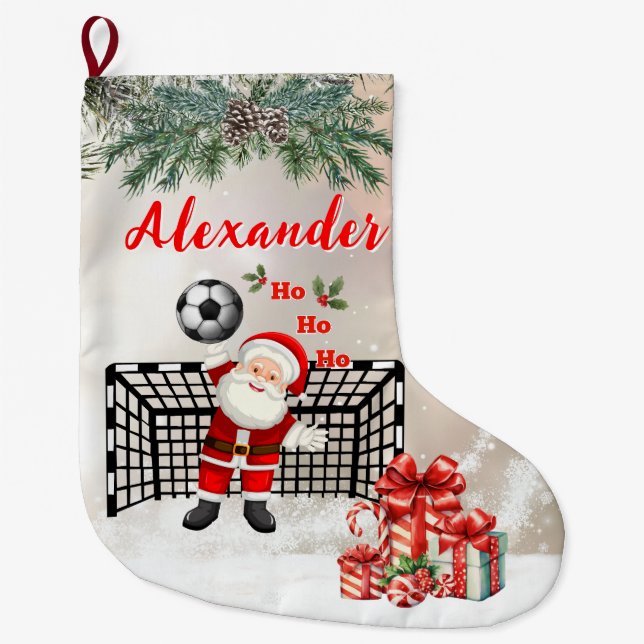 Meia De Natal Grande Personalized Santa Soccer Christmas Santa Soccer (Frente)