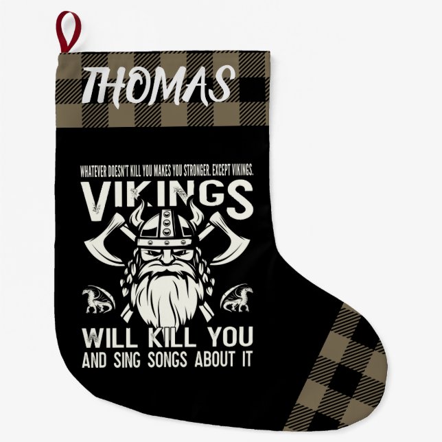 Meia De Natal Grande Personalized Vikings Will Kill You And Sing Songs (Frente)