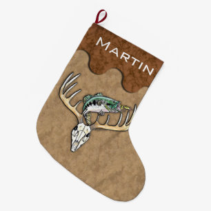 Meia De Natal Grande Pesca Caçadora De Deer Antlers Pulando Peixes