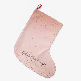 Meia De Natal Grande Pêssego Cor-de-rosa Ombro Dourado Confetti