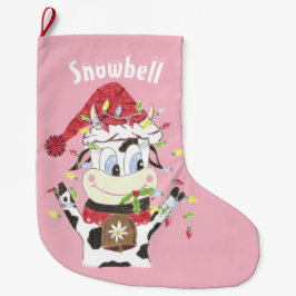 Meia De Natal Grande Pestanejo de Natal de vaca rosa personalizado