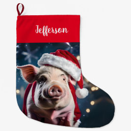 Meia De Natal Grande Piggy Branco doce Natal