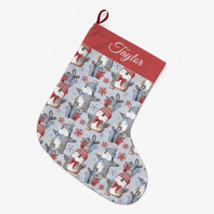 Meia De Natal Grande Pinguins Dançantes de Inverno Festivo
