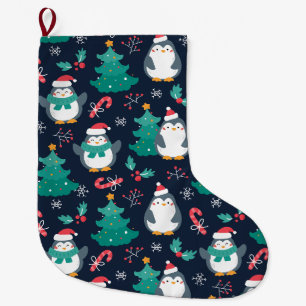 Meia De Natal Grande Pinguins de Natal Bonitos