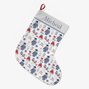 Meia De Natal Grande Pinguins de Natal: Padrões de luvas