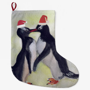 Meia De Natal Grande Pinguins Kiss