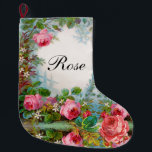MEIA DE NATAL GRANDE PINK ROSES , JASMINAS FLORAL VERMELHO GEMSTONE MON<br><div class="desc">Design floral elegante,  colorido,  romântico,  estilo vegetativo,  vermelho,  rosas cor-de-rosa,  folhas verdes,  jasminas brancas por BALDESIGN3D.</div>