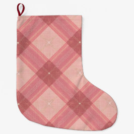 Meia De Natal Grande Pink Tartan Dog Christmas Stocking
