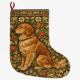 Meia De Natal Grande Pintura boho elegante vintage do Golden Retriever