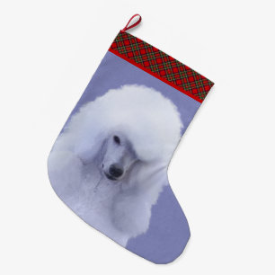 Meia De Natal Grande Pintura Branca de Poodle Padrão - Arte Cão Origi