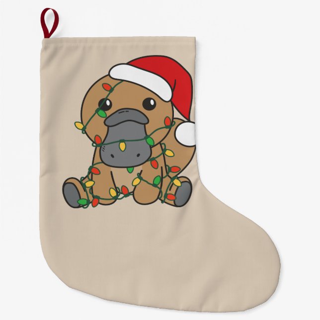 Meia De Natal Grande Platypus Natal Animais de inverno no Platypus (Frente)