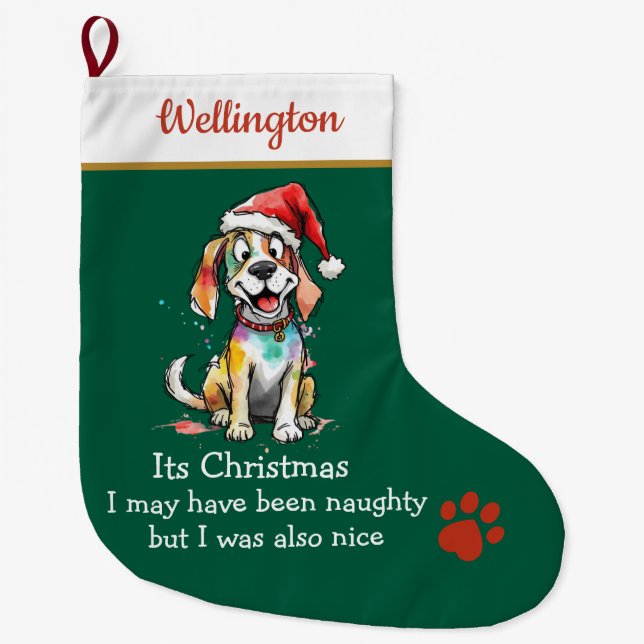 Meia De Natal Grande Playful Dog Christmas Stocking –  Cute Festive (Frente)