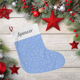 Meia De Natal Grande Pó Blue Doodle Padrão de Natal