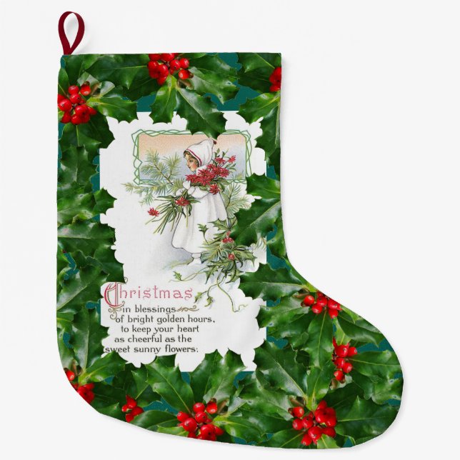 Meia De Natal Grande Poema do Natal da baga do azevinho do cartão do (Frente)