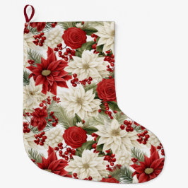 Meia De Natal Grande Poinsettia de Natal – Design Floral de Feriado