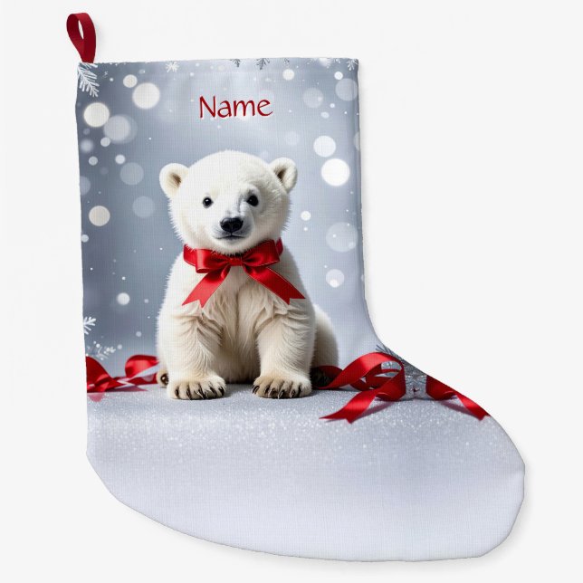 Meia De Natal Grande Polar Bear Christmas Holiday Stocking (Frente)