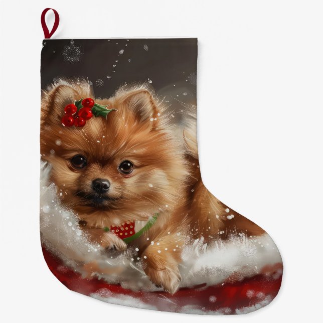 Meia De Natal Grande Pomerânia de Cachorro Festivo (Frente)