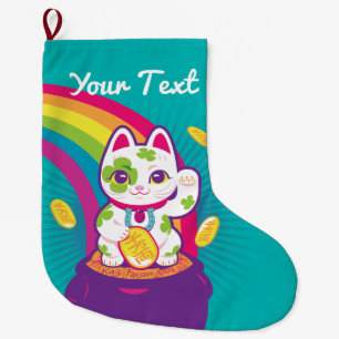 Meia De Natal Grande Pote de boa sorte de Maneki Neko do gato de ouro