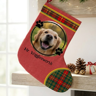 Meia De Natal Grande Presente de Férias para Amantes de Cães Xadrez Ver