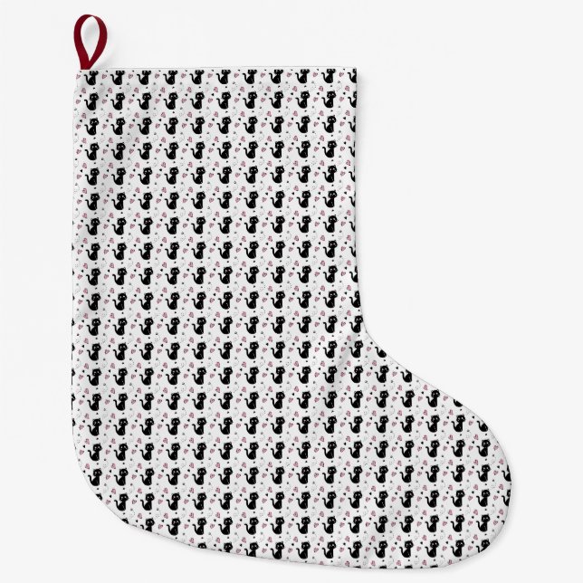 Meia De Natal Grande Presente de Gato | Padrões de gato cúmulo Fundo se (Frente)