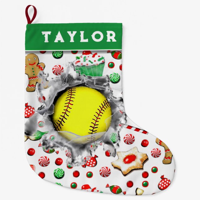 Meia De Natal Grande Presentes de Feriado de Softbol (Frente)