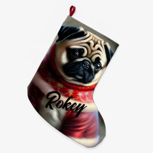 Meia De Natal Grande Pug de Natal Bonito