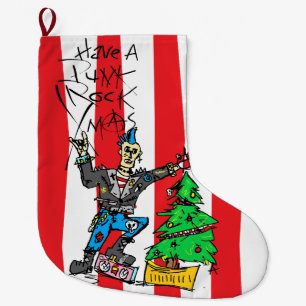 Meia De Natal Grande PUNK ROCK XMAS com STRIPES