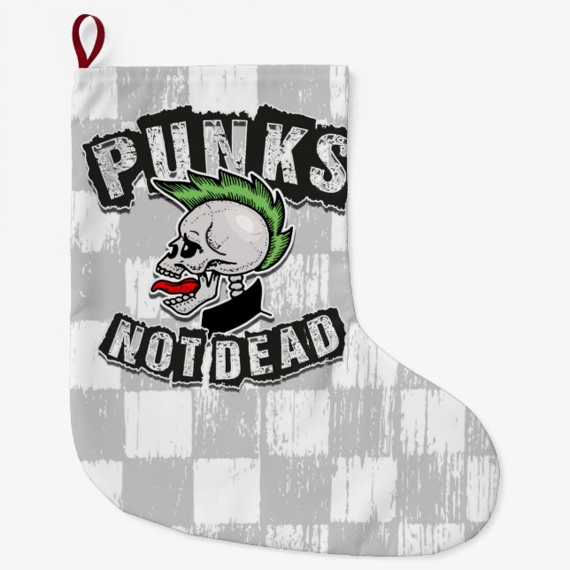 Meia De Natal Grande Punks Not Morto Skull Mohawk Punk Rock Rocker (Frente)