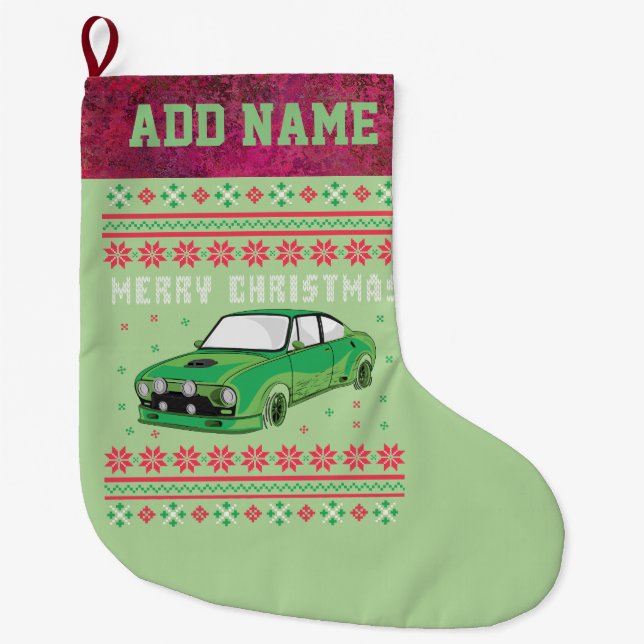 Meia De Natal Grande Rally Car Ugly Christmas Sweater (Frente)