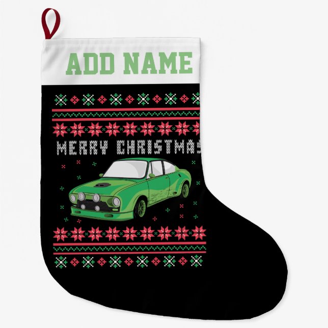 Meia De Natal Grande Rally Car Ugly Christmas Sweater (Frente)