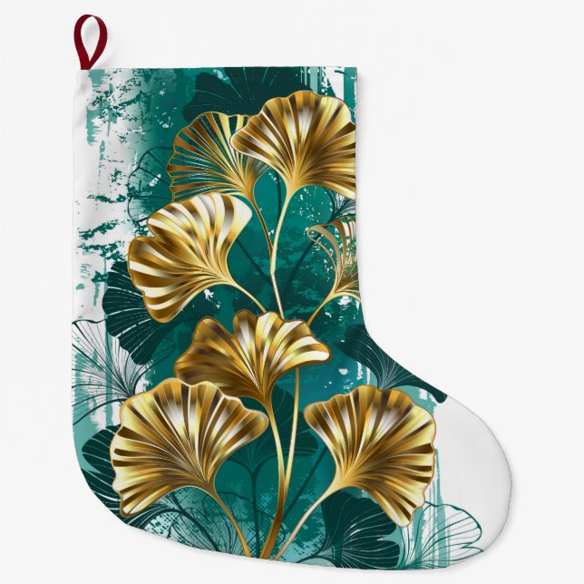 Meia De Natal Grande Ramificação com Ouro deixa Ginko Biloba (Frente)