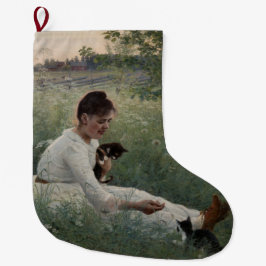 Meia De Natal Grande Rapariga com Gatos na Paisagem de Verão (Kittens)