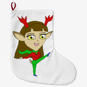 Meia De Natal Grande rapariga das renas dançantes de chibi