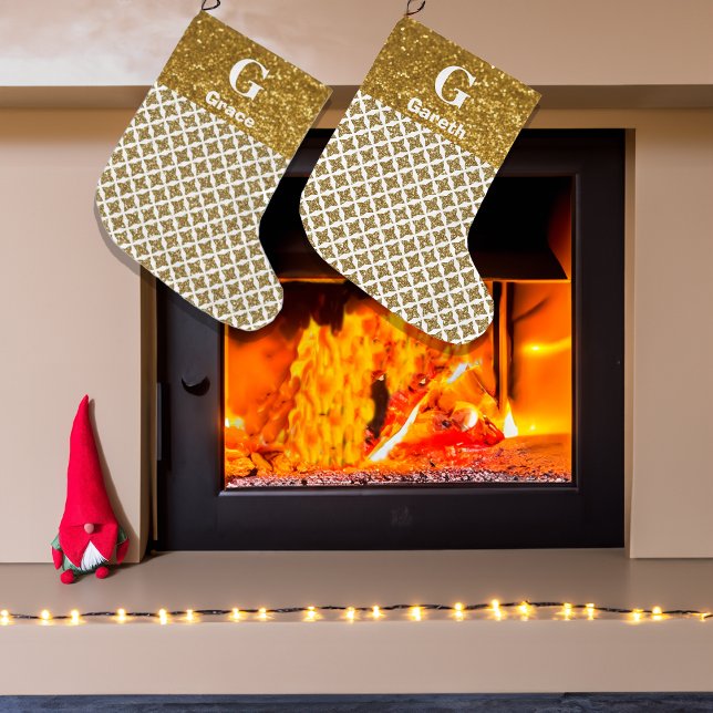 Meia De Natal Grande Razzle Dazzle Natal Glittery Douradas Stars (Criador carregado)