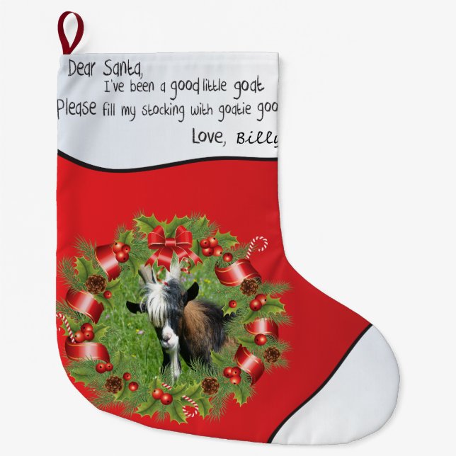 Meia De Natal Grande Red ADD YOUR GOAT Photo - Name Dear Papais noeis W (Frente)