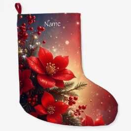 Meia De Natal Grande Red Christmas Floral Holiday Stocking