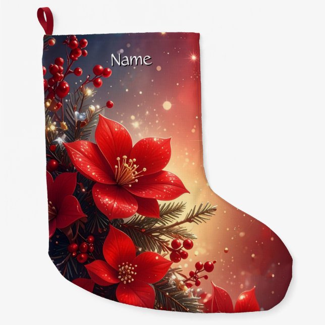 Meia De Natal Grande Red Christmas Floral Holiday Stocking (Frente)