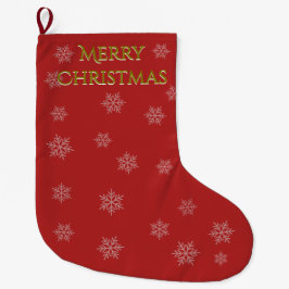 Meia De Natal Grande Red Christmas Stocking with White Snowflakes