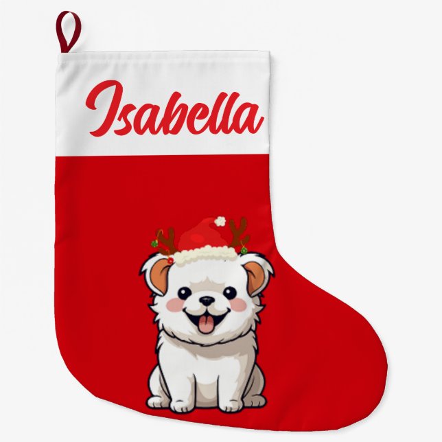 Meia De Natal Grande Red Felice Christmas Dog Fouppy Santa hat Xmas (Frente)