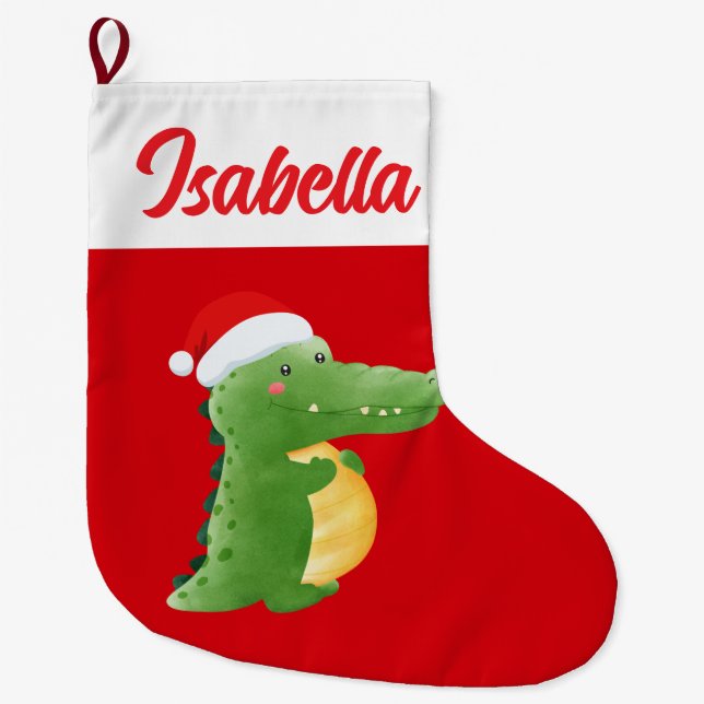Meia De Natal Grande Red Felry Christmas Alligator zoo Santa hat Xmas (Frente)