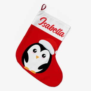 Meia De Natal Grande Red Felry Christmas Chubby pinguim Santa hat Xmas